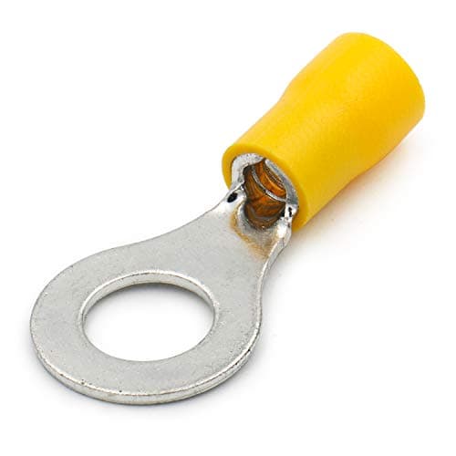 Image of Heschen Ring Terminal Crimp Connectors Vinyl Insulated Wire Electrical Connector RV5.5-8 Stud Size 5/16" for 4-6mm² (12-10 AWG) Yellow 100Pack