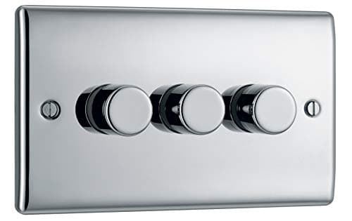 Image of BG Electrical Intelligent Triple Wall Dimmer Switch, 2 Way, Raised Profile, Round Edges, Nexus Metal, Polished Chrome, 200W, NPC83