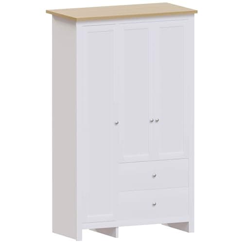 Image of Vida Designs Arlington Wardrobe 3 Door 2 Drawer Bedroom Furniture Clothes Rail Storage (White)