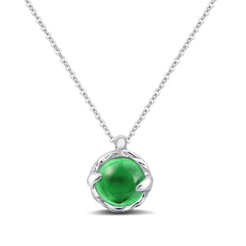 Image of Circle Emerald Necklace Green Gemstone Pendant Necklace for Women Girls Silver Handmade Necklaces Emerald Jewellery for Gift Valentine's Day