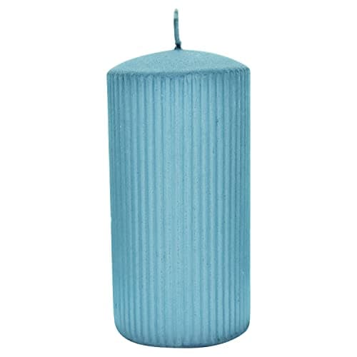 Image of G Decor Ribbed Pastel Blue Pillar Shimmer Candle Anniversary New Home Gift (Large Pillar)