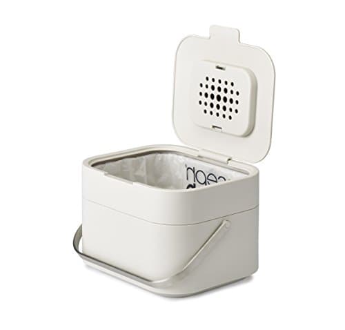 Image of Joseph Joseph Intelligent Waste, Stack 4 Kitchen Food Waste Compost Caddy Recycling Bin with Odour Filter, 4 Litre / 1 Gallon - Stone