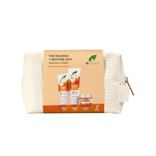 Image of Dr Organic - Manuka Honey The Nourish & Restore Edit - Women's & Men's Skincare - Cleanse, Restore & Replenish - Vegan, Cruelty, Paraben & SLS Free - 150ml, 125ml, 50ml - Bundle