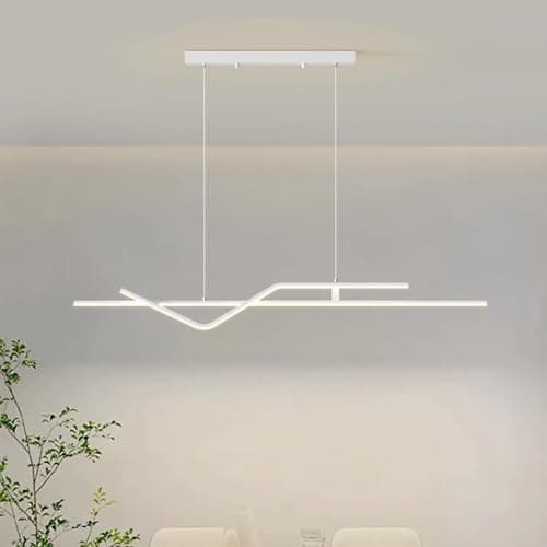 Image of IWANTDO Pendant Light LED Dimmable Remote Control Cooking Island Hanging Linear Dining Room Chandelier Dining Table Modern Hanging Lamp for Office Bar Height Adjustable Acrylic Shade (White,120cm)