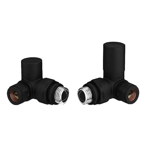 Image of Team Controls Designer Matt Black Corner Angled Radiator Valves 15mm Pair Towel Rail Valve TC-RVCB