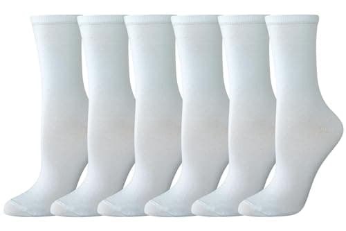 Image of Amazon Essentials Women's Crew Socks, Cotton, 6 Pairs, White, 3-7