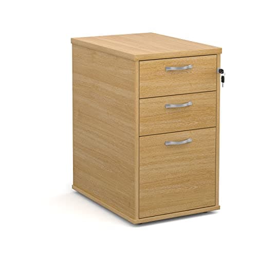 Image of Mr Office Desk high 3 drawer pedestal with silver handles 600mm deep, Oak