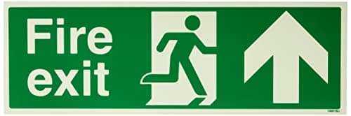 Image of V Safety 14001BJ-G Glow In The Dark Fire Exit Arrow Up Sign - 450mm x 150mm - Rigid Plastic, Green