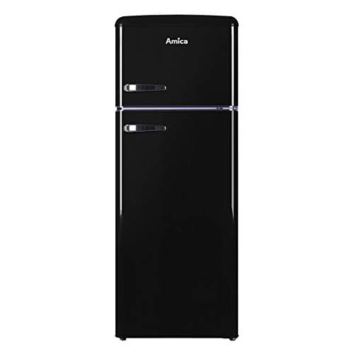 Image of Amica FDR2213B Fridge Freezer Retro Style Freestanding 55 Centimeter Wide A Plus Energy Rating 40dB Noise Level 164 Litre Net Fridge Capacity (Black)