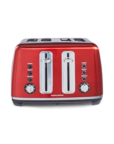 Image of Morphy Richards Accents Toaster 4 Slice Toaster, Variable Browning, Wide Slots, High Lift, Illuminated Buttons, Removable Crumb Tray, Cancel, Reheat, Defrost, Integrated Cord Storage, Red, 242048