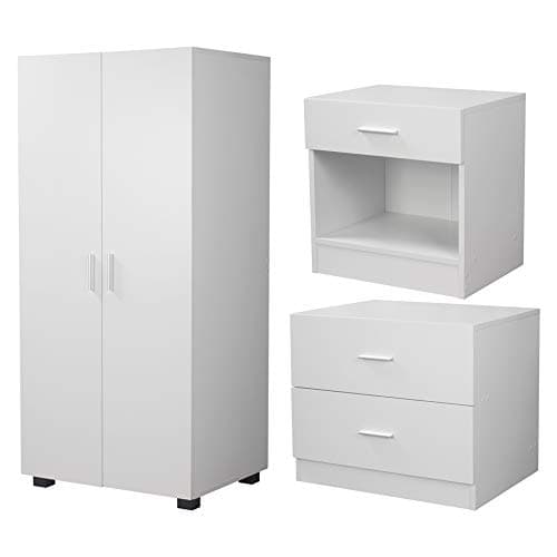 Image of URBNLIVING Orlando 3 Piece Wooden Kids Bedroom Set Wardrobe Chest Cabinet Bedside Table (White)