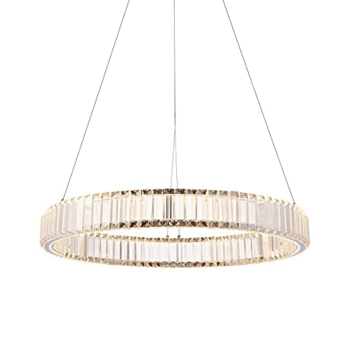 Image of Merano Foggia Single Pendant Ceiling Lamp in Chrome Plate and Crystal - Indoor Modern 36W Hanging Lighting with Integrated LED - 61 cm Diameter