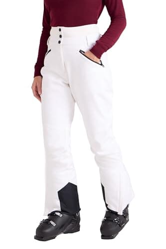 Image of Mountain Warehouse Avalanche Womens High-Waisted Ski Pants - Slim Fit, Stylish Salopettes, Warm Ski Suit, Winter Snow Trousers - Ideal for Snowboarding, Sledges, Skiing White Women's Size 14