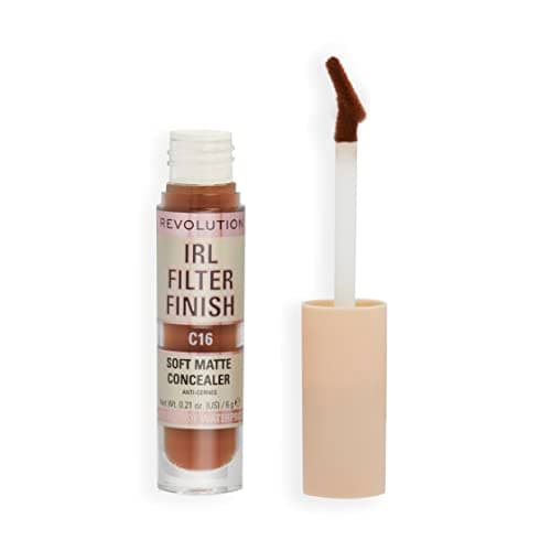 Image of Makeup Revolution IRL Filter Finish Concealer, Medium to Full Coverage, Matte Finish, C16, Dark Skin Tones, 6g