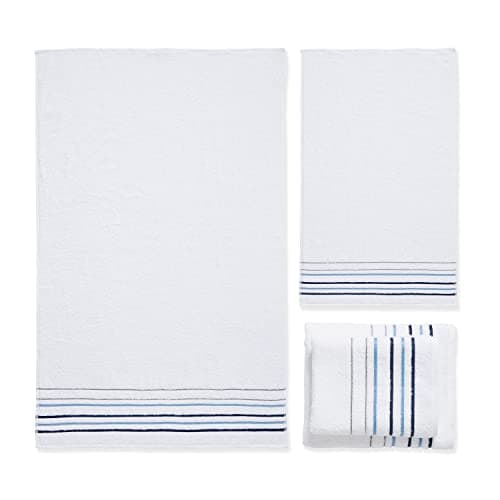 Image of Catherine Lansfield Bathroom Java Stripe 450 gsm Soft & Absorbent Cotton 4 Piece Towel Set White