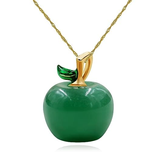 Image of Uloveido Natural Aventurine Stone Green Apple Necklace Fruit Pendant Thanksgiving Gifts for Daughter from Mom Y4029