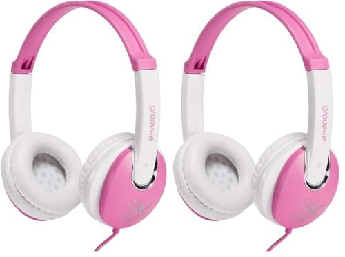 Image of groov e KIDZ - DJ-Style Wired Headphones for Kids - Over the Ear Headphone with 1.2m Audio Cable, Adjustable Headband, Soft Ear Pads, & 40mm Drivers - 3.5mm Audio Jack - Pink (Pack of 2)