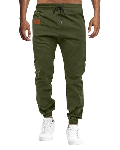 Image of LVCBL Men's Cotton Cargo Pants Casual Beach Drawstring Loose Yoga Pants Army Green M