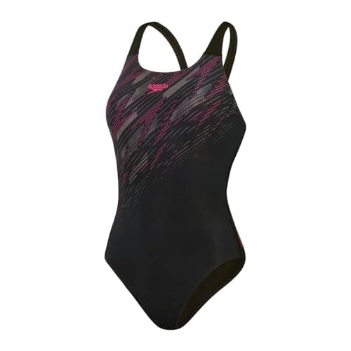 Image of Speedo Womens HyperBoom Placement Muscleback Swimsuit Black/Pink/Charcoal 32