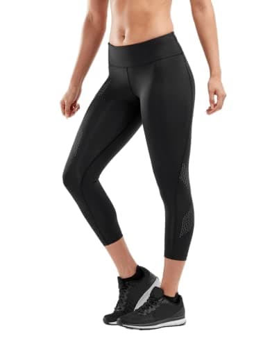 Image of 2XU Women's Mid-Rise Comp WA3516 7/8 Tights - Black/Dotted Reflective Logo, Small