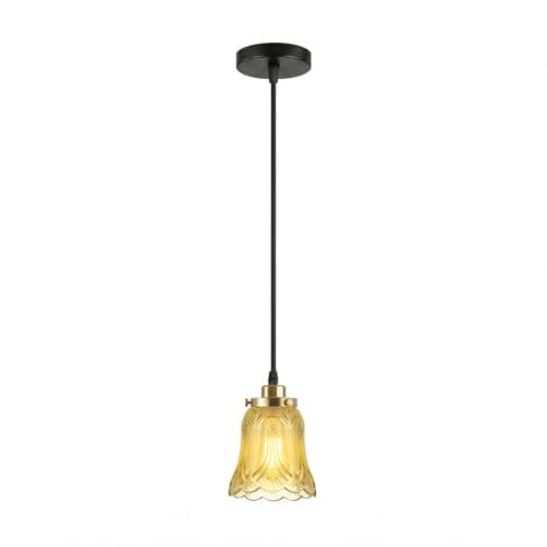 Image of LEDSone Tea Brown Glass Pendant Light with LED Bulb, Vintage Industrial Ceiling Hanging Lamp, E27 Adjustable Pendant Light for Kitchen Living Room Loft Ceiling Lighting