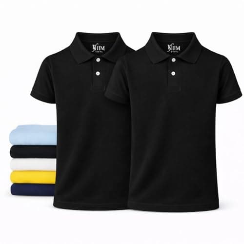 Image of KHIM Unisex Polo Short Sleeve Polycotton Boys Girls School Uniform Plain Half Sleeve Shirts Sports Wear Indoor Outdoor (UK, Age, 3 Years, 4 Years, Regular, Black 2 Pack)