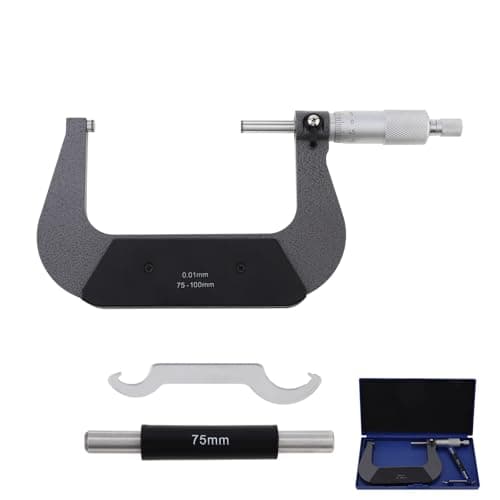 Image of Smgda Outside Micrometer 75-100 mm(0.01 mm Graduations), Metric External Caliper with Zero Wrench and Packing Box, High Outside Metric Micrometer Ratchet Stop Measuring Tool (75-100mm)