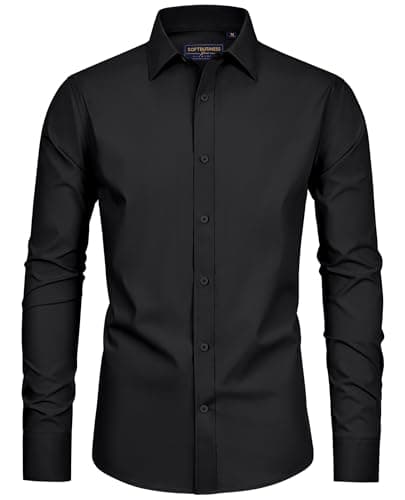 Image of siliteelon Mens Shirts Long Sleeve Black Shirts Dress Formal Stretch Non Iron Work Business Casual Funeral Button Down Shirts XL