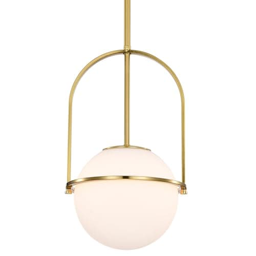 Image of Alighting Gold Pendant Light with 18cm Milk Glass Globe, Adjustable Gold Ceiling Lights Mid Century Pendant Light for Dining Room, Kitchen Island, E14 Bulb(Not Included)