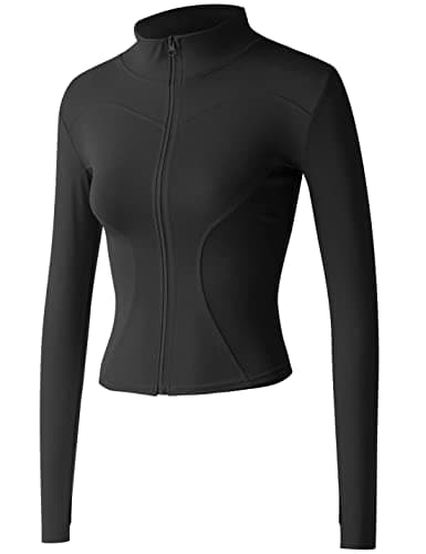 Image of Sukany Women's Slim Fit Lightweight Athletic Full Zip Stretchy Workout Running Track Jacket with Thumb Holes Black S
