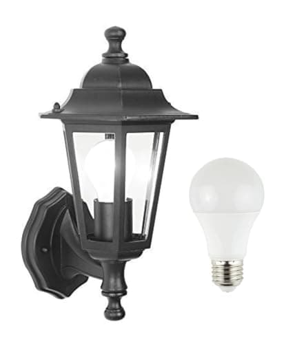 Image of LED Outdoor Wall Lantern Outside Light Security Black 6 Sided Exterior Lamp