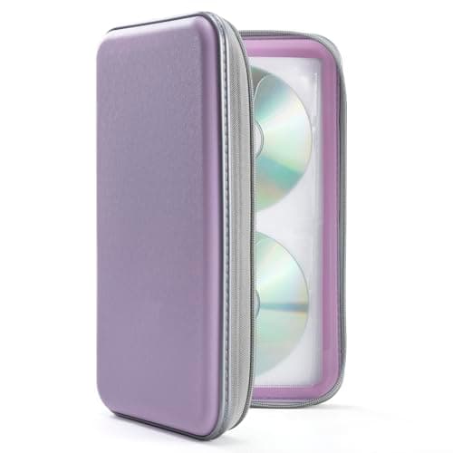 Image of DVSICK DVD Case, 96 Capacity Plastic CD Holder Case Portable Travel Protective Zipper DVD Case Holder For Car Storage Wallet Bag(lavender)