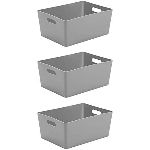 Image of Wham Bam 5.02 Cool Grey Plastic Studio Storage Baskets Office Home & Kitchen Tidy Organiser 35 x 26 x 15cm (3 Baskets)