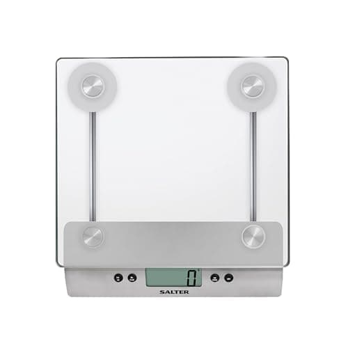 Image of Salter 3003 SSSVDR08EU16 Kitchen Weighing Scale – Digital Glass Food Scales, Weighs Liquids/Fluids, Easy Read LCD Display, Metric/Imperial Measures, Tare Function, 5KG Capacity, Battery Included