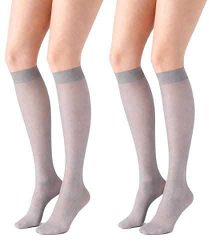 Image of SENTELEGRI 2 Pairs Women’s Knee High Socks Africana – Sheer Nude Pop Socks, Soft Breathable Nylon, Pressure-Free Comfort Band, Everyday Lightweight Hosiery – One Size (Grey)