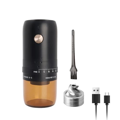 Image of ELMWAY Portable Electric Coffee Grinder – Rechargeable Stainless Steel Burr Grinder for Freshly Ground Coffee Anywhere, Precise Grinding & External Adjustable Coarseness – Black