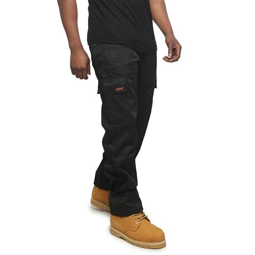 Image of R.S.W RAPID SAFETY WORKWEAR Mens Tradesman Work Trousers with Combat Cargo Pockets (Black, 30W / 33L)