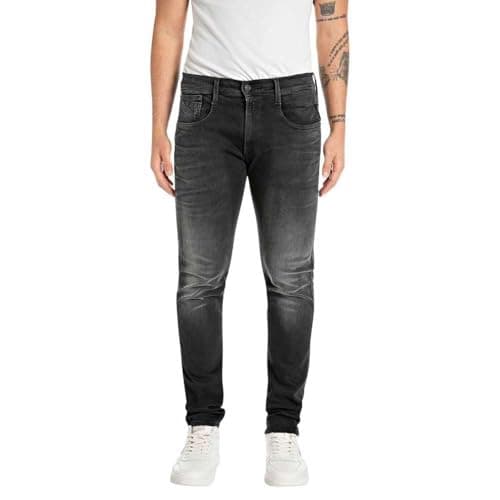 Image of REPLAY Herren Jeans Anbass Slim-Fit Hyperflex mit Stretch, Schwarz (Black 098), 32W / 30L