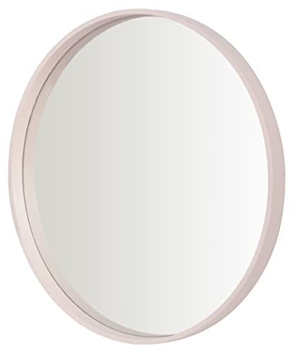 Image of Home Selections Pink Round Wall Mirror, 50cm, Wooden Deep Framed Circle Mirror