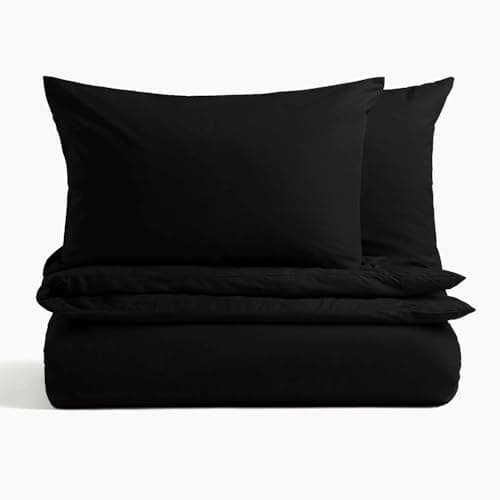 Image of MAGNA COLLECTION Super King Duvet Cover Set - Hotel Quality Super King Bedding Set (260x220cm) with Matching Pillowcases - Soft Brushed Microfibre Super King Duvet Cover (Black, Super King)