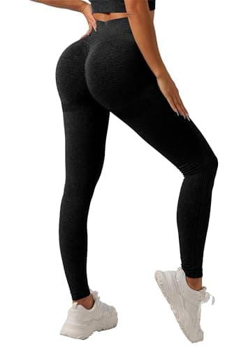 Image of GRECERELLE Black Gym Leggings for Women Elasticated Waist Softness Elastic Butt Lifting Opaque Tummy Control Trousers Yoga Workout Running Walking Pants for Ladies (Black, L)