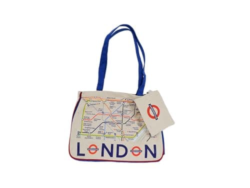 Image of GWCC Licensed London Underground Tube Map Canvas Tote Bag with Matching Purse | London Souvenir Travel Shopper, Makeup & Cosmetic Bag Set