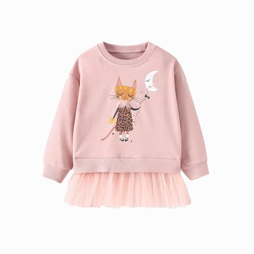 Image of LitBud Girls Sweatshirts Toddler Clothes Cat Casual Jumper Girl Cotton Top T Shirt Long Sleeve Crewneck Pullover Pink for Kid Autumn Size 6-7 Years Old 7T