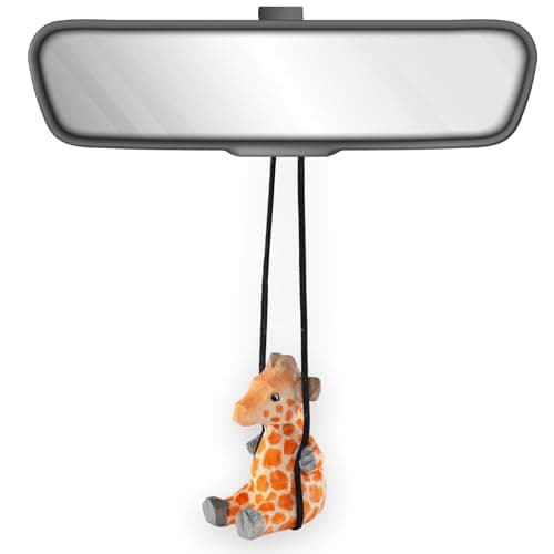 Image of VIPbuy Handmade Wooden Swinging Giraffe Car Hanging Ornament - Cute Hand Carved Painted Wood Giraffe Figurine Car Mirror Hanging Accessories Decor Gifts