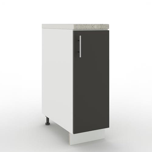 Image of JD Greta Adjustable Kitchen Base Unit - 300mm - Base Cabinet with Door & Worktop - Dark Grey Matt