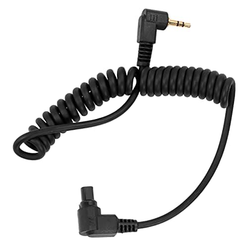 Image of KONDOR BLUE | 2.5mm to N3 Coiled Remote Trigger Shutter Cable for Canon | 12”-34” Cable Compatible with Canon Cameras | Black