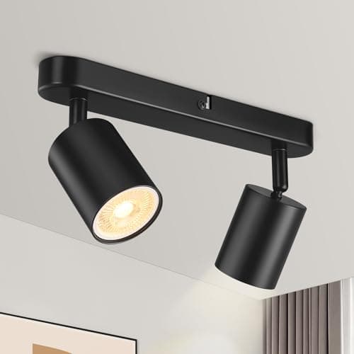 Image of Spot Lights Ceiling Bar, Rotatable LED Ceiling Spotlights 2 Way Black Industrial Hallway Spotlight with GU10 Socket, GU10 Ceiling Light Fitting for Kitchen Living Room Bedroom, Bulb not Included