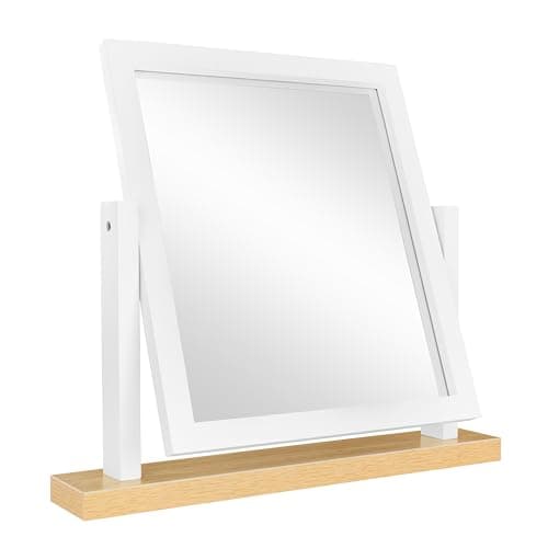 Image of Home Selections Rectangle Wood Dressing Table Mirror, White Oak 44x44cm, Two Tone Freestanding Tabletop Mirror