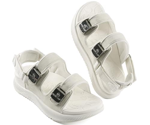 Image of ONCAI Orthopedic Sandals Women with Arch Support Detachable Heel Walking Sandal Plantar Fasciitis Recovery Hiking Sandals for Woman 2025 Light Weight Comfort Platform Shoes Beige/White Size 5.5