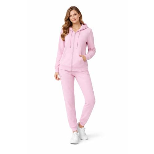 Image of Active Star Womens Tracksuit Zipper Jacket Top and Jogging Pants Set, Ladies 2 Pieces Casual Plain Long Sleeve Sweatsuit Co-ord Sets Lounge Wear Outfit UK Size S-XXL, (Baby Pink - Large)